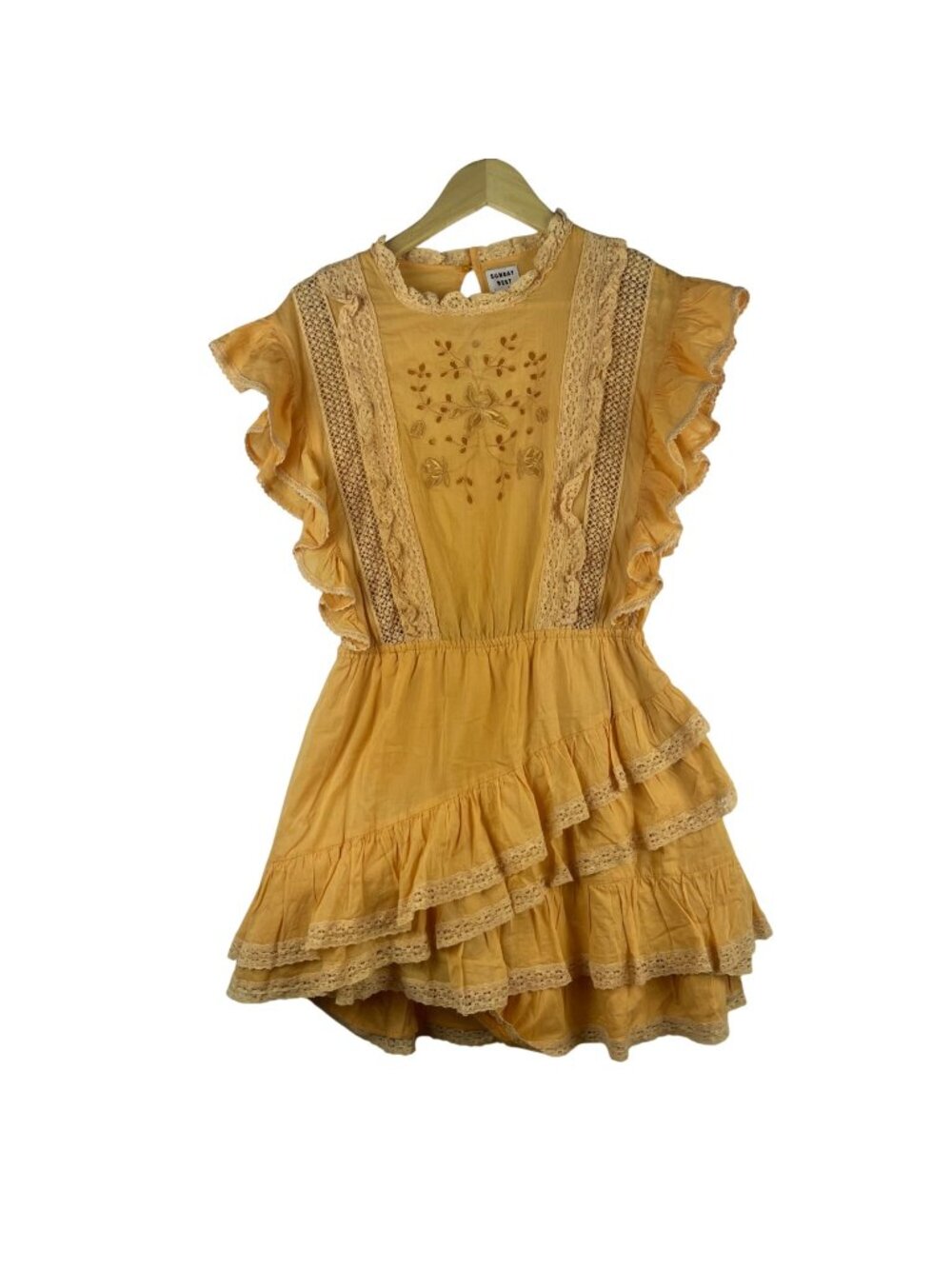 Sunday Best Harriet Embroidered Ruffle Eyelet Mini Dress Size 6 Tiered Cotton